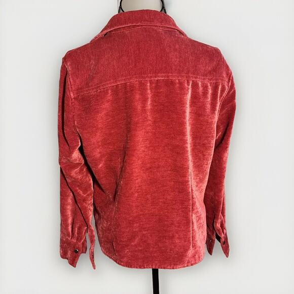 CHRISTOPHER & BANKS Petite Velour Snap Front Shirt Jacket P/M Red Rust Stretchy - Picture 3 of 11
